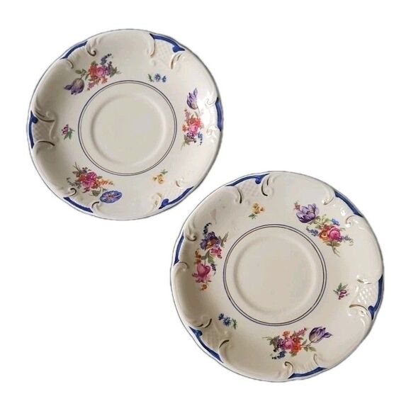 Set of 2 Saucers Vtg Theodore Haviland England Booths Ltd Flowers A5328 - Picture 1 of 6
